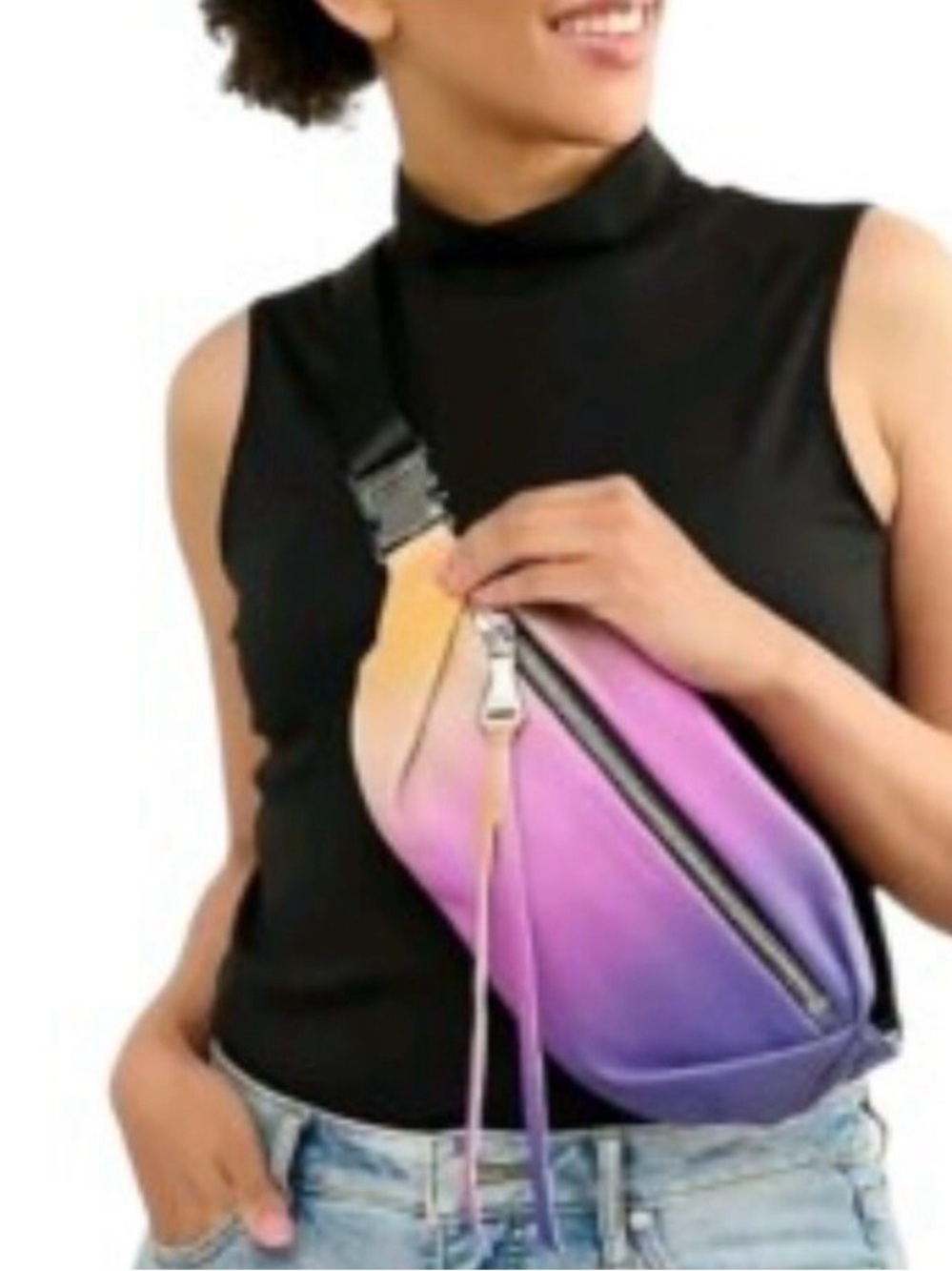 Aimee Kestenberg Gradient Purple Pink Tan Leather Crossbody Belt Bag - Picture 4 of 10